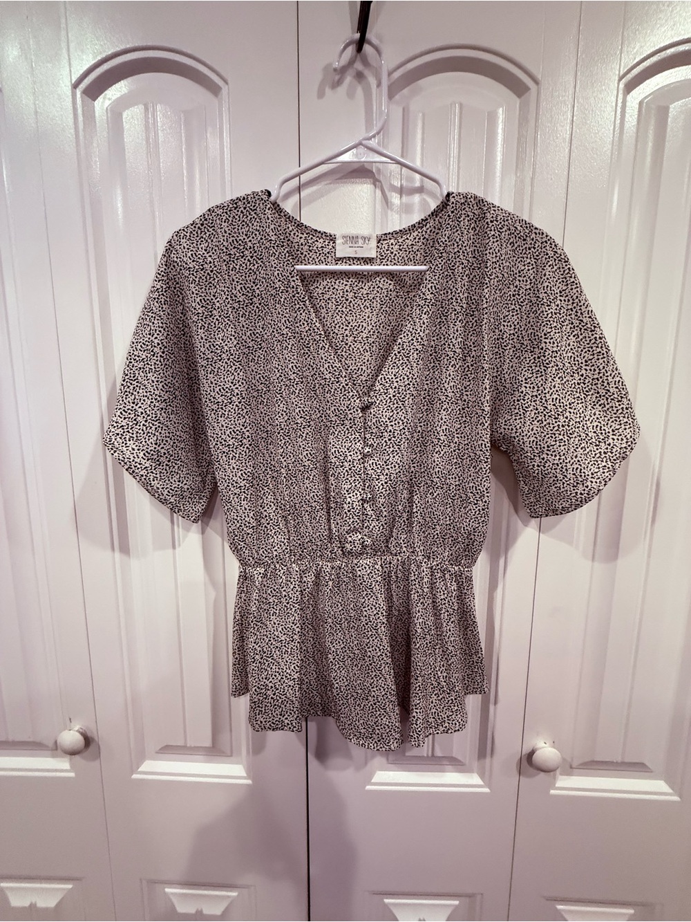 Sienna Sky Black & White Dotted Peplum Blouse Size Small